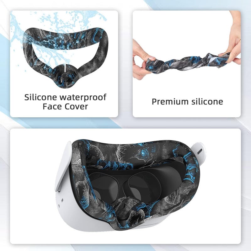 Relohas VR Accessories Kit Compatiable with Oculus Quest 2, Includes Silicone Face Cover, Controller Grips, Protective Shell, Lens Cover & 10 Disposable Eye Covers, No Signal Blocking (Phantom) - Image 4